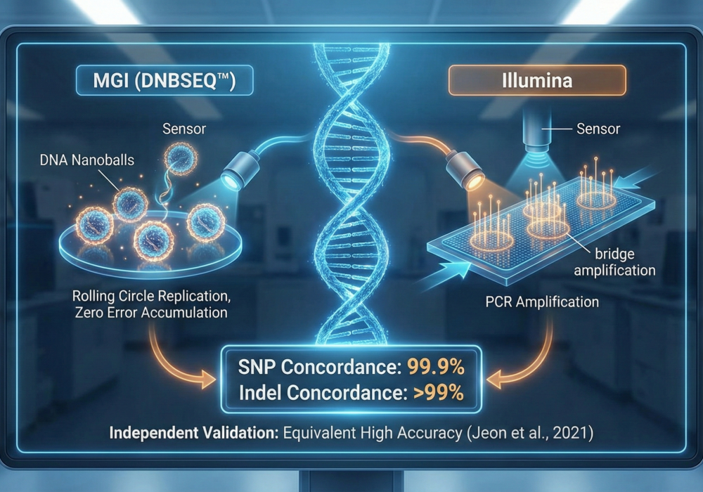 全ゲノムシーケンスにおける MGI と Illumina シーケンシングプラットフォームの比較